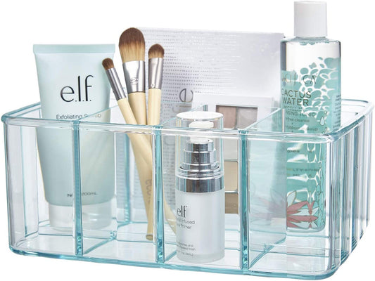 Plastic Vanity Organizer | 5-Compartments | Storage Bin for Makeup Brushes, Palettes, and Beauty Supplies | Keep Bath Products Organized on a Counter or under the Sink | Ocean Mist